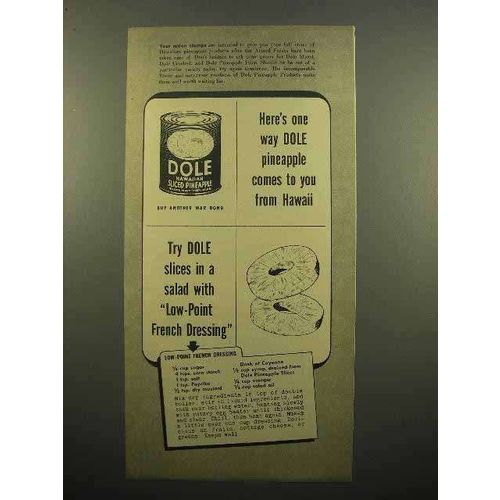 1943 Dole Sliced Pineapple Ad - French Dressing