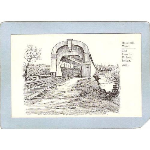 MA Haverhill Covered Bridge Postcard Old Covered Railroad Bridge 1868 Worl~208