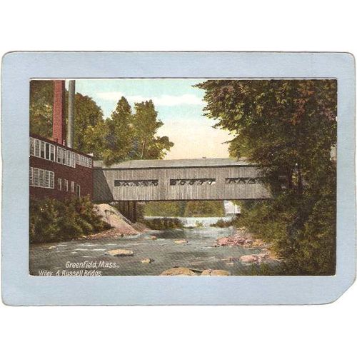 MA Greenfield Covered Bridge Postcard Wiley & Russell Bridge World Guide N~206