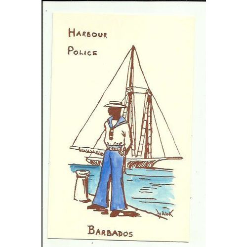 BARBADOS Harbour Police Art Postcard by Nank Studio