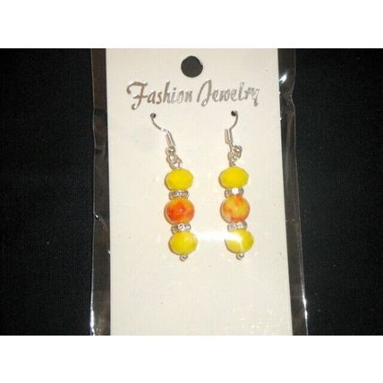 Colourful yellow & red glass & clear crystal rhinestone drop earrings