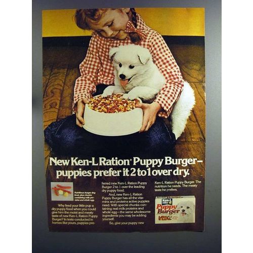 1977 Ken-L Ration Puppy Burger Dog Food Ad!