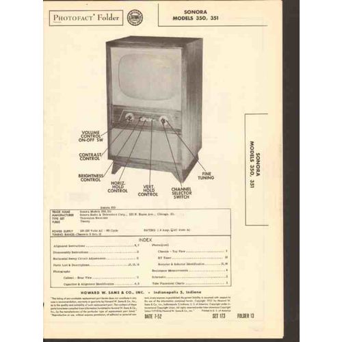 SONORA model 350 351 TV television receiver Sams Photofact manual