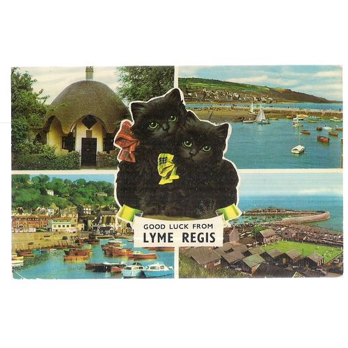 LYME REGIS, DORSET multiview . used vintage postcard black kittens 1970 pm =