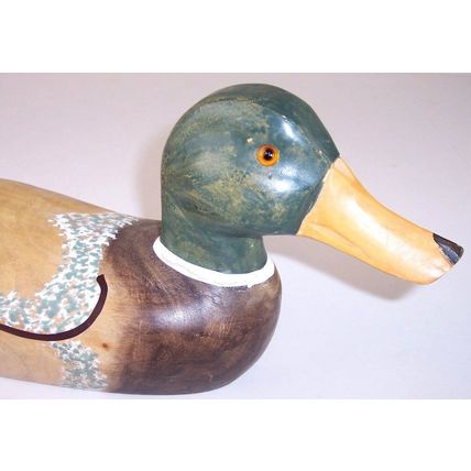 Vintage Solid Wood Hand Painted Drake Mallard Duck Decoy 15-3/4"