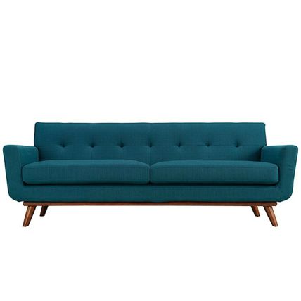 Mid Century Classic Fabric Sofa 90” Wide In Bright Red, Azure Blue Citrus Yellow
