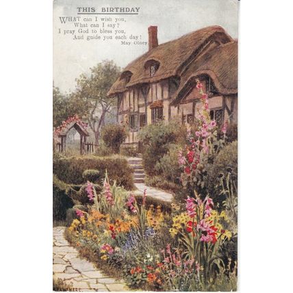 Anne Hathaways Cottage Birthday Greetings Salmon 3914 Postcard Posted 1939 VGC