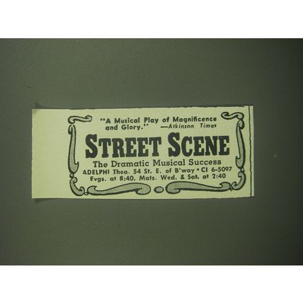 1947 Street Scene Musical Play Ad - A Musical Play of Magnificence and Glory