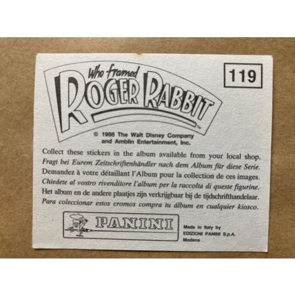 Who Framed Roger Rabbit Sticker # 119 (A) unused 1988 Panini Disney
