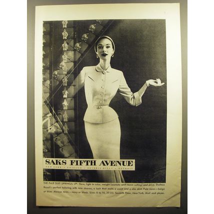 1952 Saks Fifth Avenue suit by Duchess Royal Ad - The Pale suit springs up