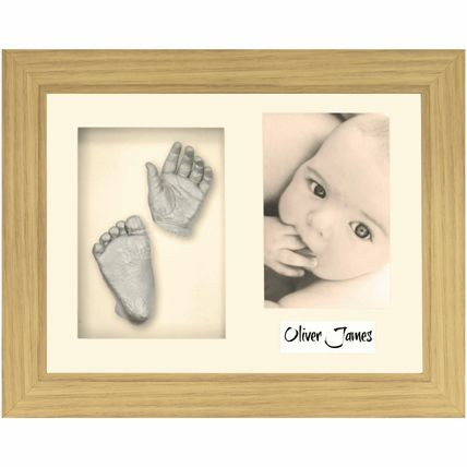 New Baby Gift 3D Plaster Casting Kit with Oak eff. Frame Silver Hand Foot Casts