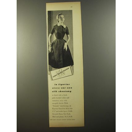 1954 Saks Fifth Avenue Dress Ad - In figurine sizes: our own silk shantung