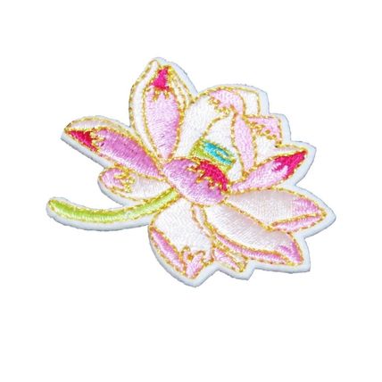 Lotus Flower Iron On Patch Pink Gold Motif Parches Applique Badges Fun P468