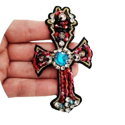 Cross Jewelled Sew On Decoration Trimming Gothic Rock Punk 6.2 cm x 10.2 cm P418