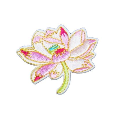 Lotus Flower Iron On Patch Pink Gold Motif Parches Applique Badges Fun P468
