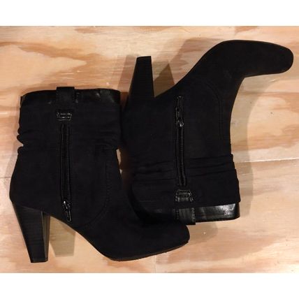 Laura Ashley Black Mid Calf Booties 8B/38 Suede Zippered 3" Heel Fall Shoes