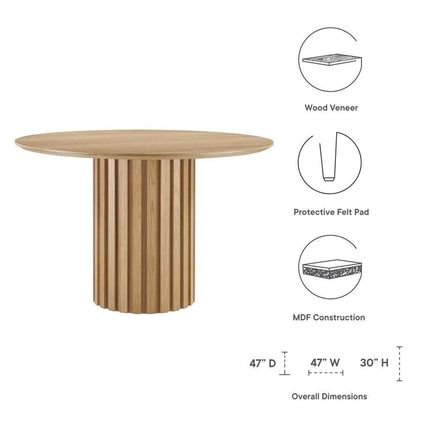 Mid-Century Modern 47” Round Dining Conference Table Oak Walnut Fluted Pedestal