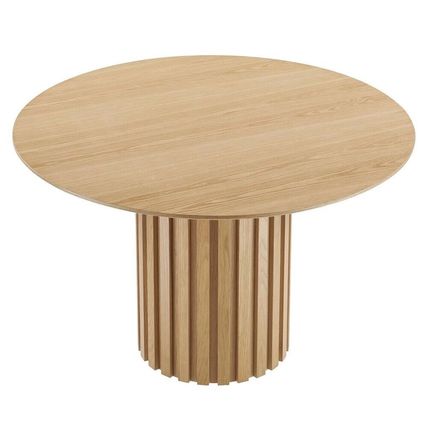 Mid-Century Modern 47” Round Dining Conference Table Oak Walnut Fluted Pedestal