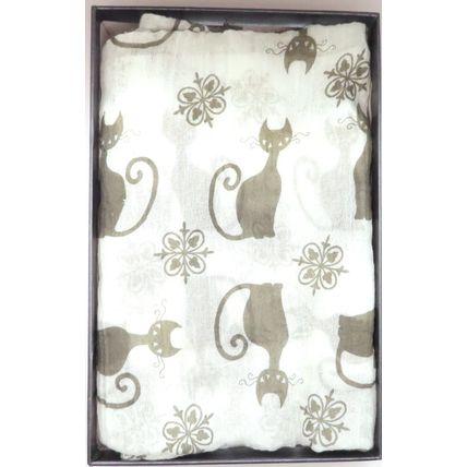 Womens Black Cat Scarf Thin Off White 192 cm x 72 cm Comes Boxed Gift Accessory
