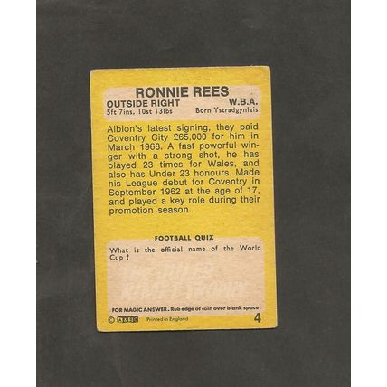 A&BC Gum, FOOTBALLERS, Yellow Back West Brom Ronnie Rees #4