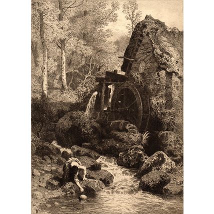 AN OLD ENGLISH MILL 1914 Myles Birket Foster ANTIQUE ETCHING