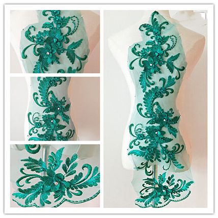 Embroidered Lace Beaded Applique Diamante Floral Patch Trim Sew On DIY Wedding