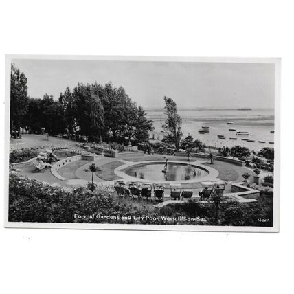 Formal Gardens And Lily Pool, Westcliff-On-Sea, Essex, RP Postcard.