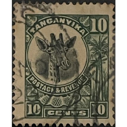 Tanganyika KGV 1922 10c Green & Black #2 Used SG 75 Giraffe stamp king George