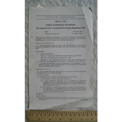 1986 Statutory Instruments No. 1253 Public Passenger Transport, School Services