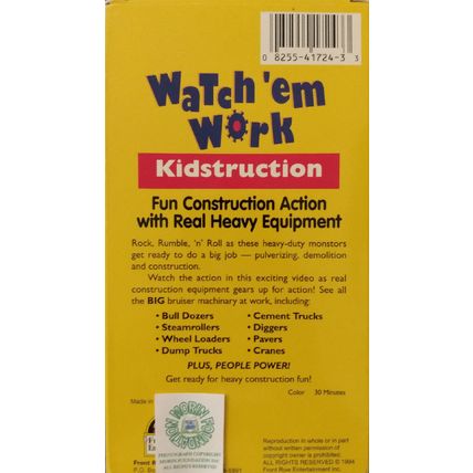 WATCH 'EM WORK KIDSTRUCTION CONSTRUCTION WITH HEAVY EQUIPMENT VHS VIDEOTAPE