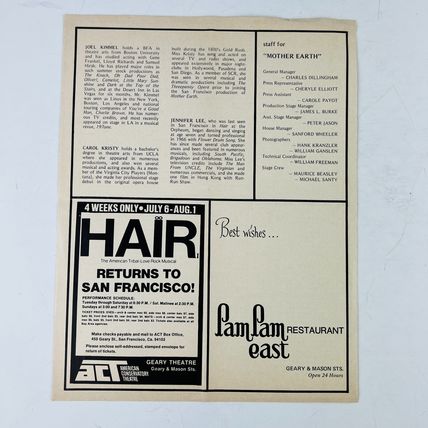 Ray Goldens Production of Mother Earth The New Musical Revue Show 1970s Brochure