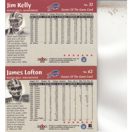 JIM KELLY & JAMES LOFTON AUTOGRAPH 2000 BUFFALO BILLS HALL OF FAME PRO CHAMPIONS