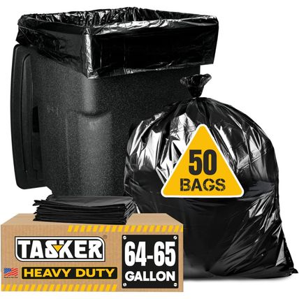 Tasker 64-65 Gallon Trash Bags for Toter, (Huge 50/Count W/Ties) 60 Gallon Trash