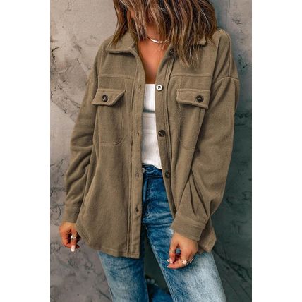 Turn Down Collar Buttoned Shirt Jacket