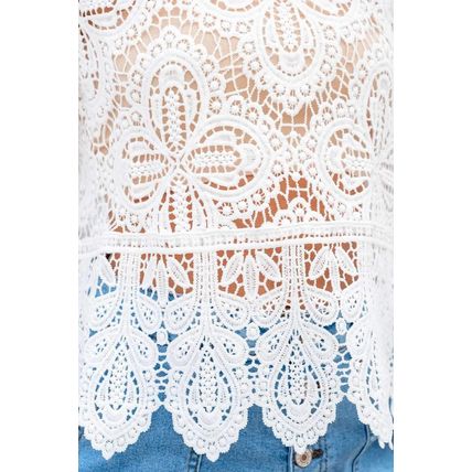 Oatmeal Bohemian Macrame Lace Crochet Half Sleeve Blouse