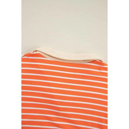 Orange Stripe Color Block Loose Fit Collared Drop Shoulder Sweatshirt