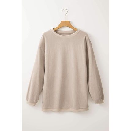Smoke Gray Ribbed Corduroy Oversized Sweatshirt