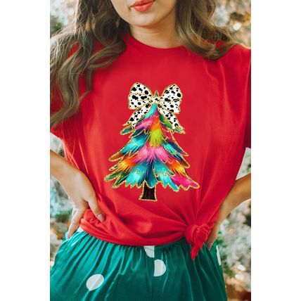 Red Bow Decor Christmas Tree Graphic Holiday T Shirt