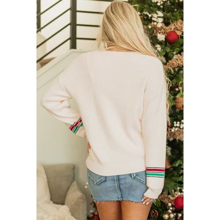 Beige Tinsel Holly Jolly Graphic Classic Sweater