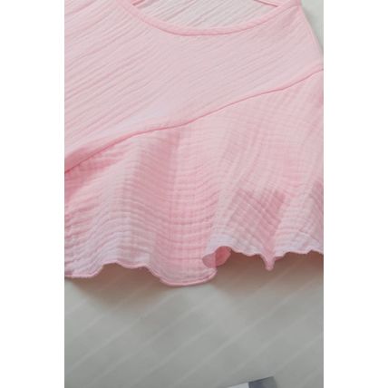 Light Pink Crinkled Cotton Gauze Ruffle Sleeve Blouse
