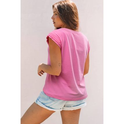 Bonbon Braided Cap Sleeve Crew Neck T Shirt