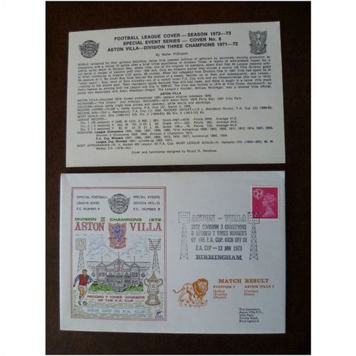 1973 Everton v Aston Villa Dawn Football Cover No 8 Villa Park Champions stamp