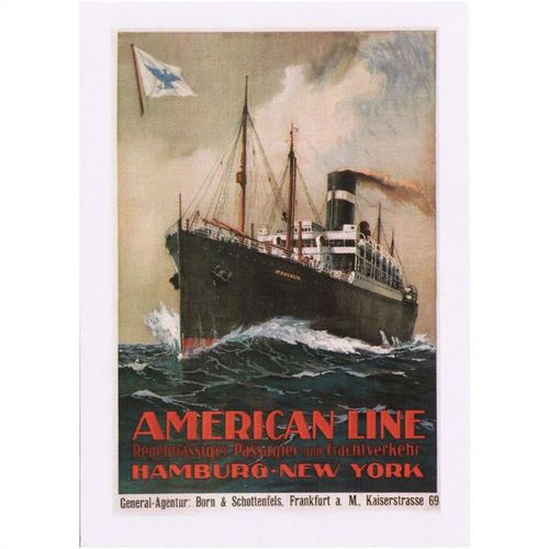 Postcard Marine Poster Art American Line SS Mongolia Hamburg New York Steam Ship