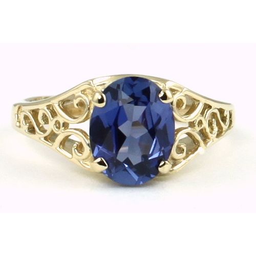 Created Blue Sapphire, 10KY Gold Ring, R005