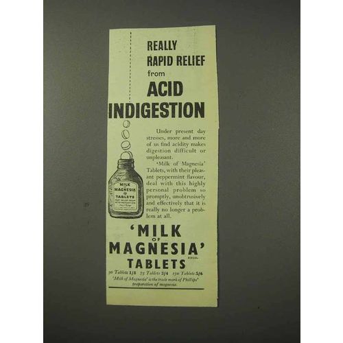 1958 Phillips Milk of Magnesia Ad - Acid Indigestion