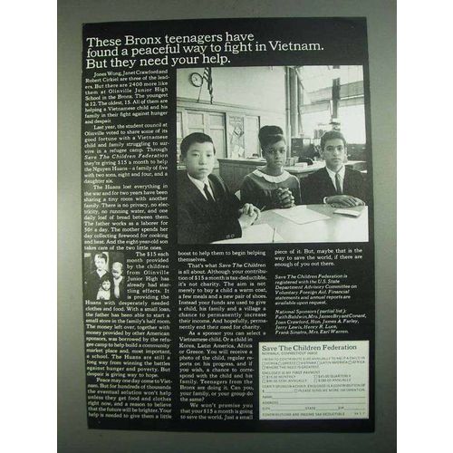 1967 Save The Children Federation Ad - Bronx Teenagers