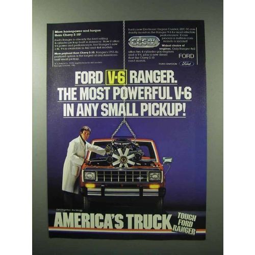 1983 Ford Ranger Pickup Truck Ad - Most Powerful V-6