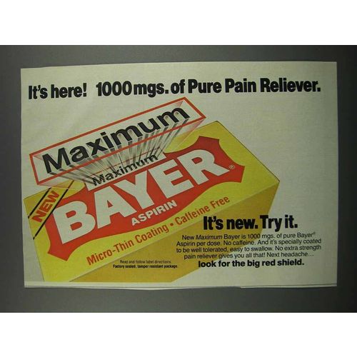 1983 Maximum Bayer Aspirin Ad - Pure Pain Reliever