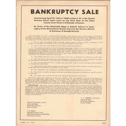 ROBERTS PETROLEUM INC 1954 Bankruptcy Sale El Dorado AR vintage ad