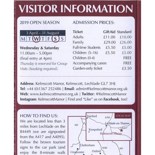 Leaflet: Kelmscott Manor 2019